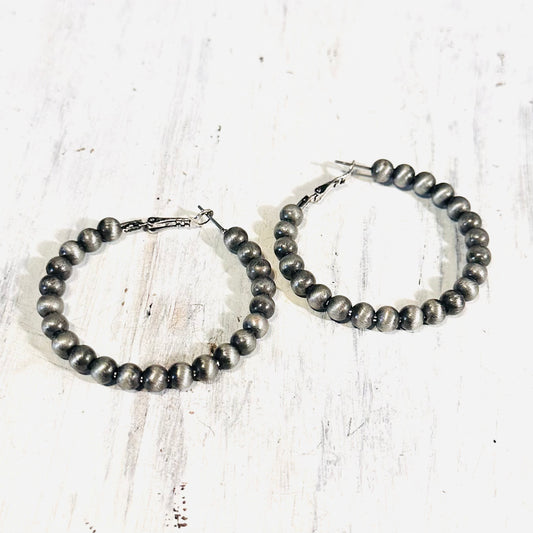 2" Pewter Pearl Hoop Earrings