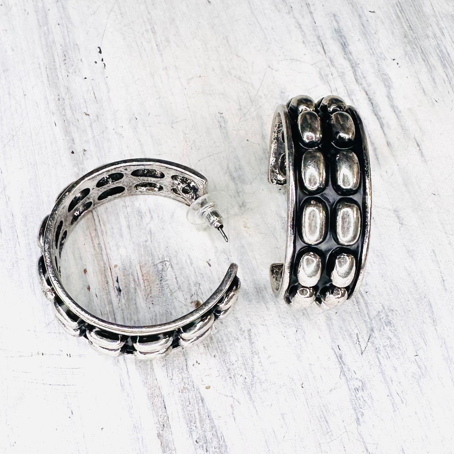 2 Row Bubble Bead Hoop Post Earring