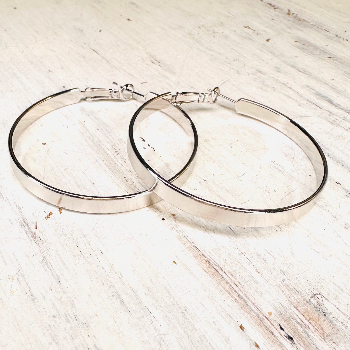 2" Shiny Silver Hoop Earrings