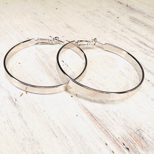 2" Shiny Silver Hoop Earrings