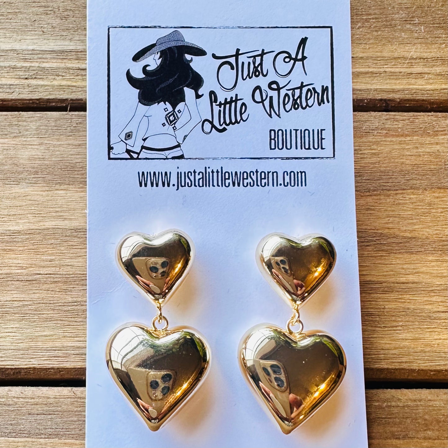 Gold Double Puff Heart Post Earring