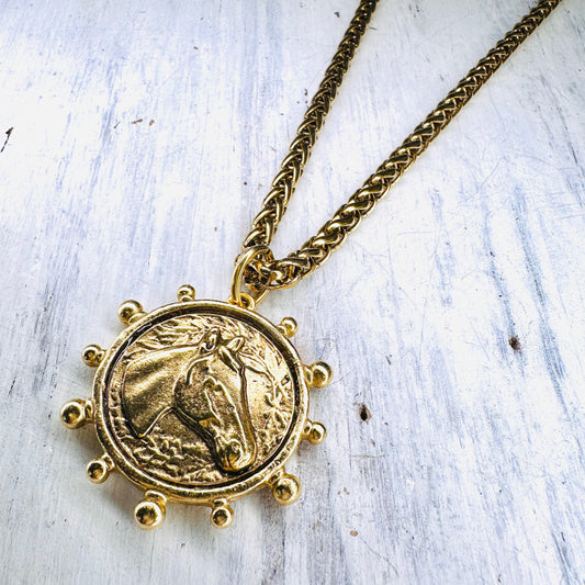 Yochi NY Horse Medallion Chain Necklace