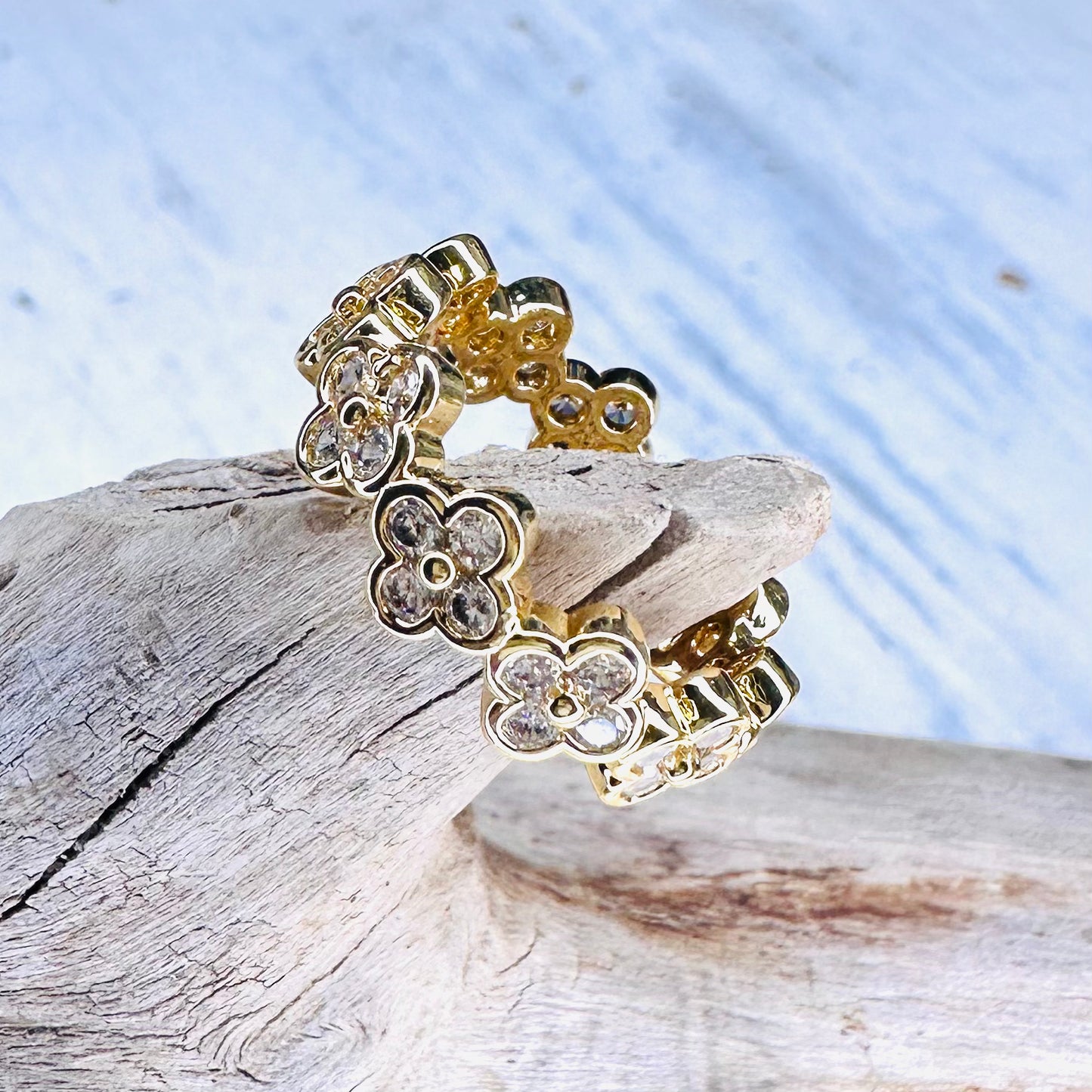Gold & CZ Clover Adjustable Ring