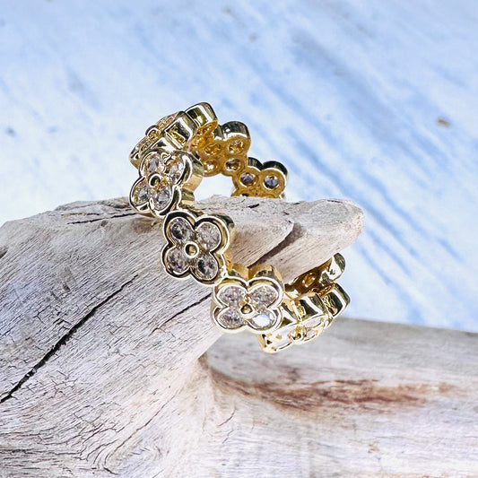 Gold & CZ Clover Adjustable Ring