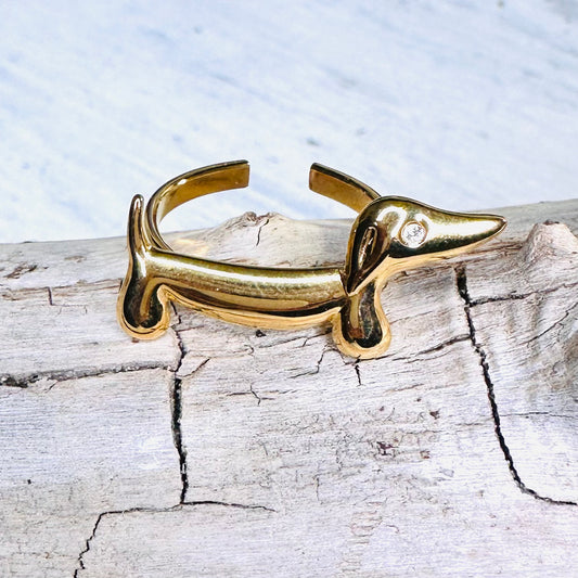 Gold Dachshund Adjustable Ring