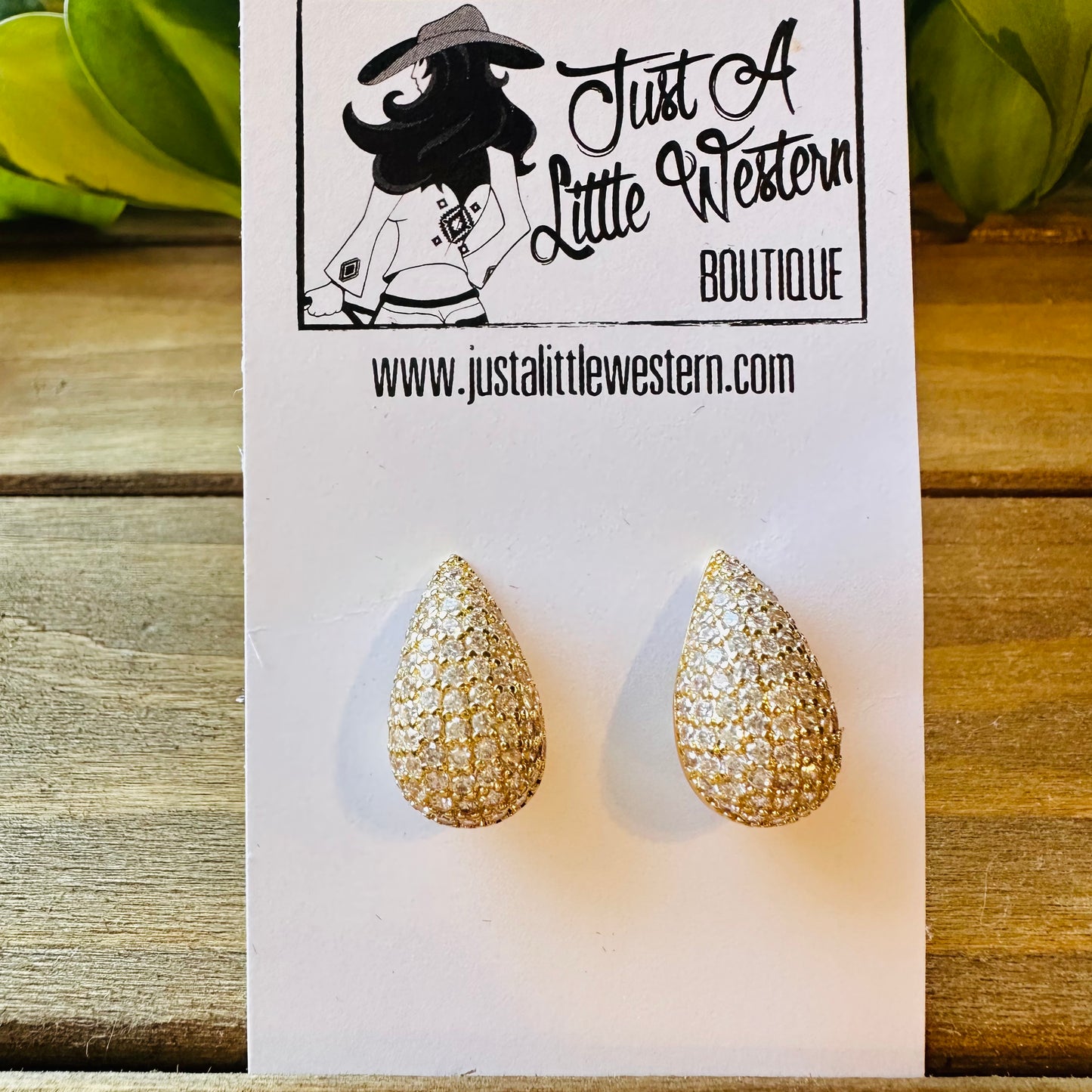 Gold & CZ Puff Teardrop Post Earring