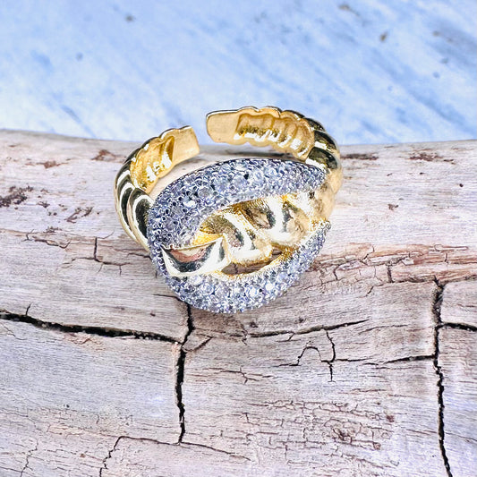 Gold & CZ Buckle Adjustable Ring