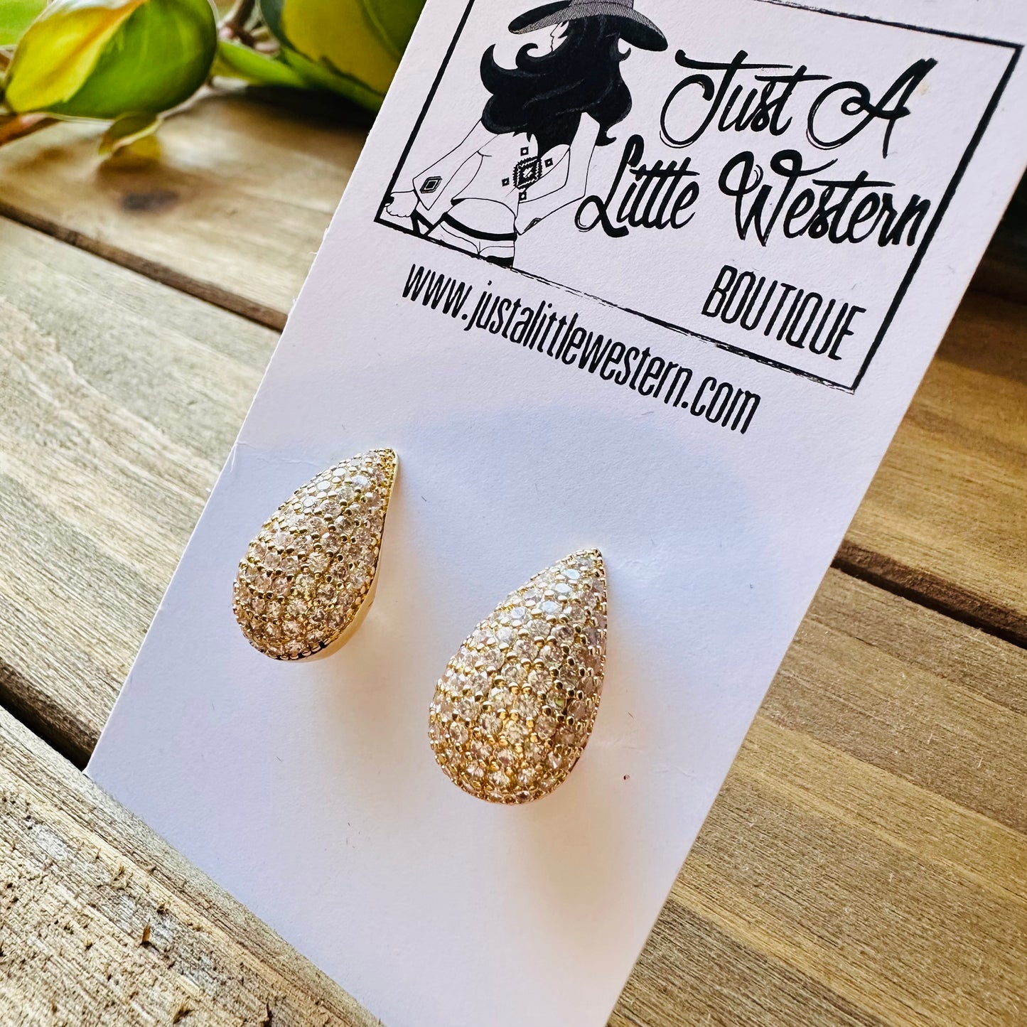 Gold & CZ Puff Teardrop Post Earring