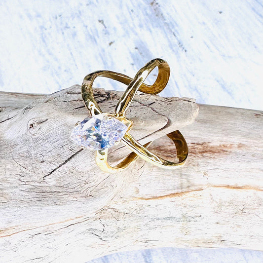 Marquis CZ & Gold Open Style Adjustable Ring