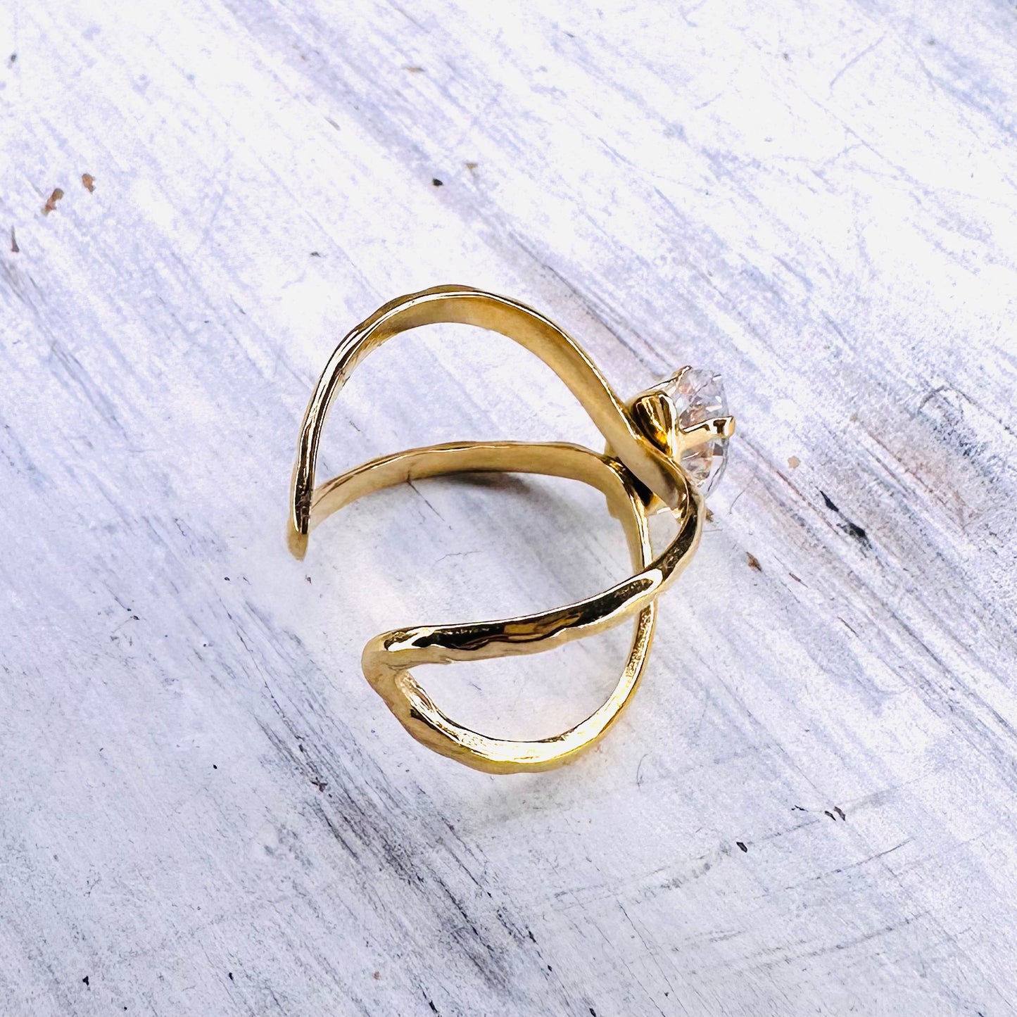 Marquis CZ & Gold Open Style Adjustable Ring