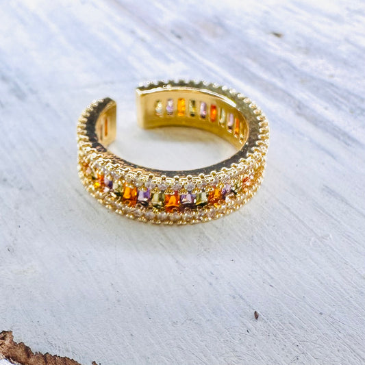 Amber & Gray Baguette & CZ Band Ring