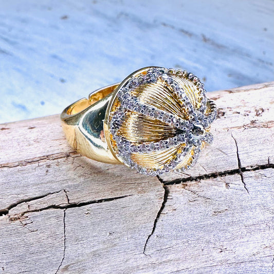 Gold & CZ Dome Adjustable Ring