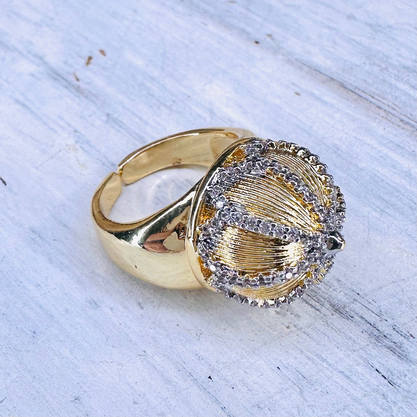 Gold & CZ Dome Adjustable Ring