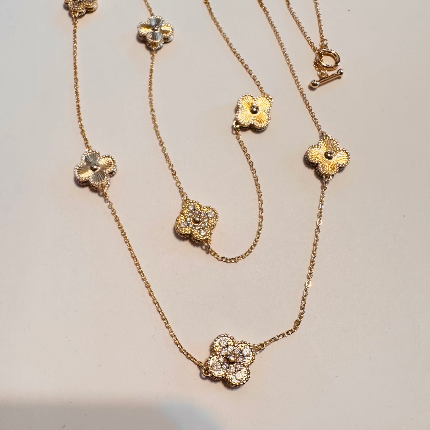 36" Gold CZ & Burst Clover Toggle Necklace