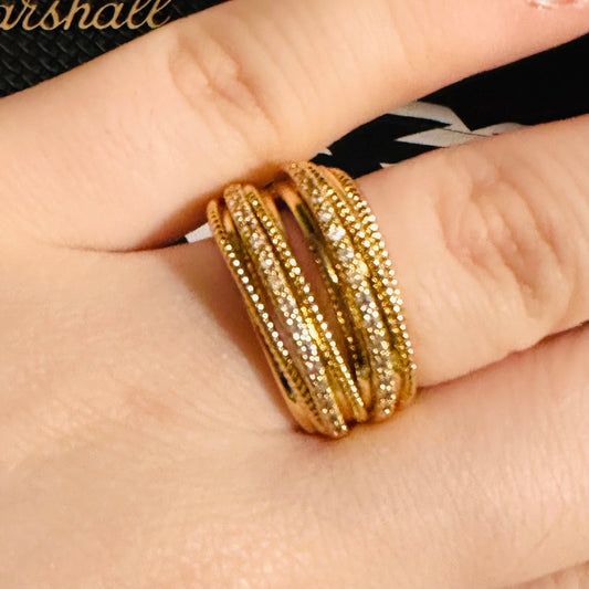 Gold & CZ Criss Cross Layered Ring