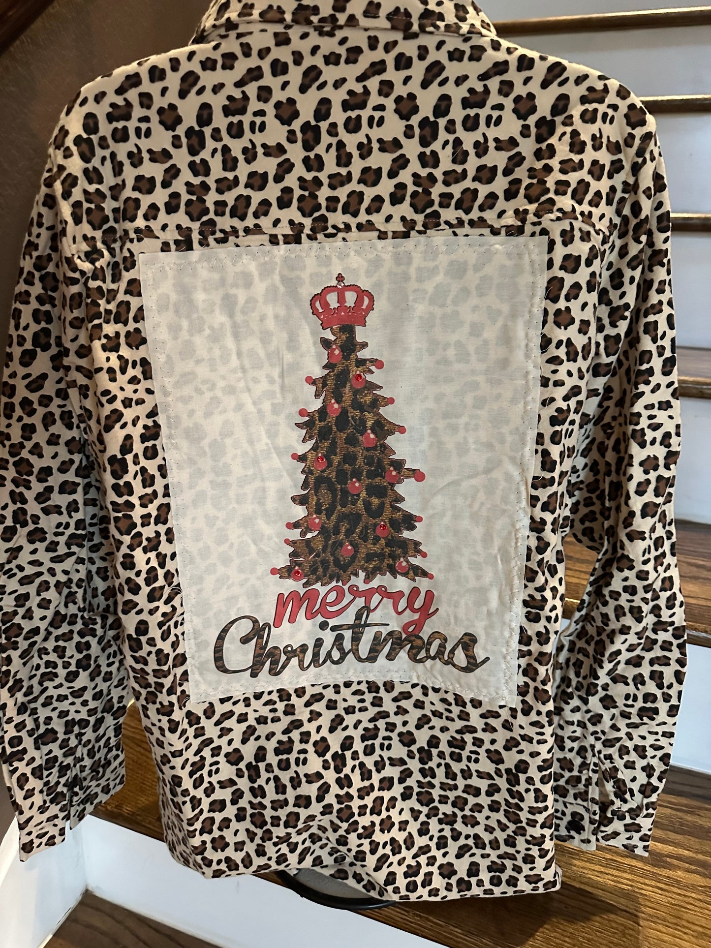 Leopard Flannel Shacket wih Merry Christmas Patch