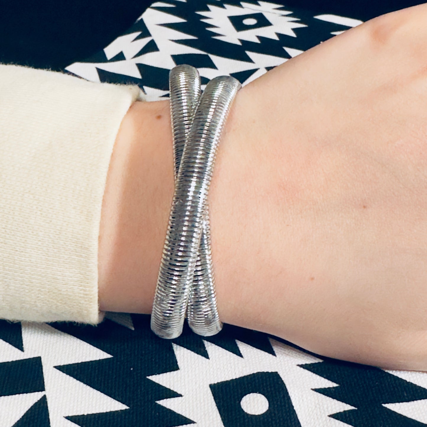 Double Silver Slinky Cuff Bracelet