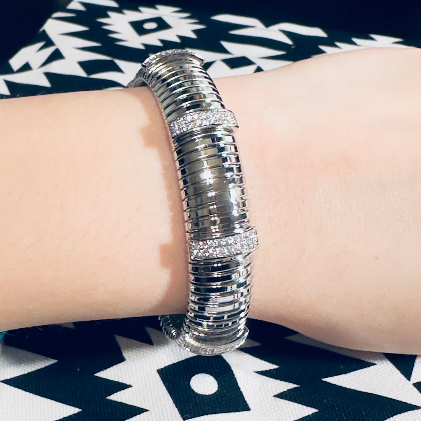 Silver & CZ Chunky SlinkyCuff Bracelet