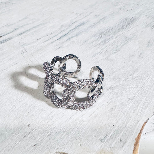 Silver & CZ Large Link Cuff Ring