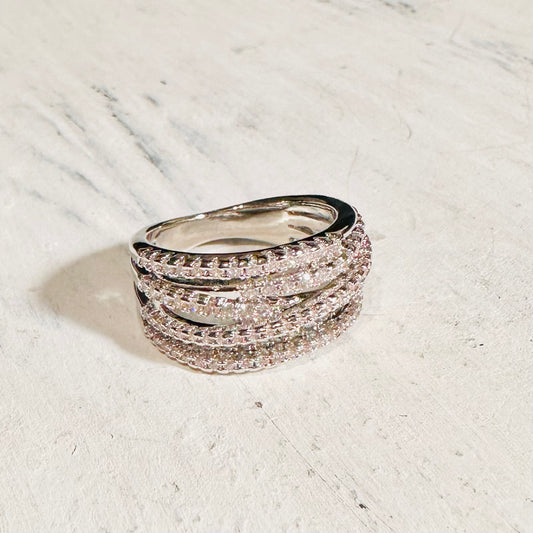 Silver & CZ Criss Cross Layered Ring