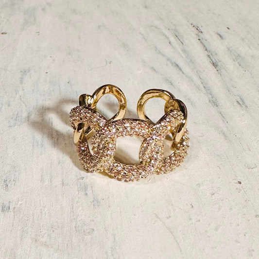 Gold & CZ Large Link Cuff Ring