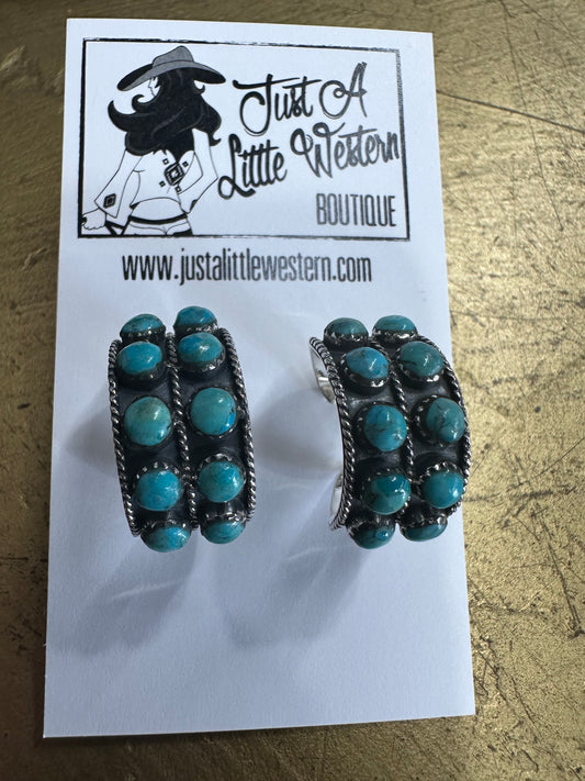 Sterling Double Row Turquoise Hoops