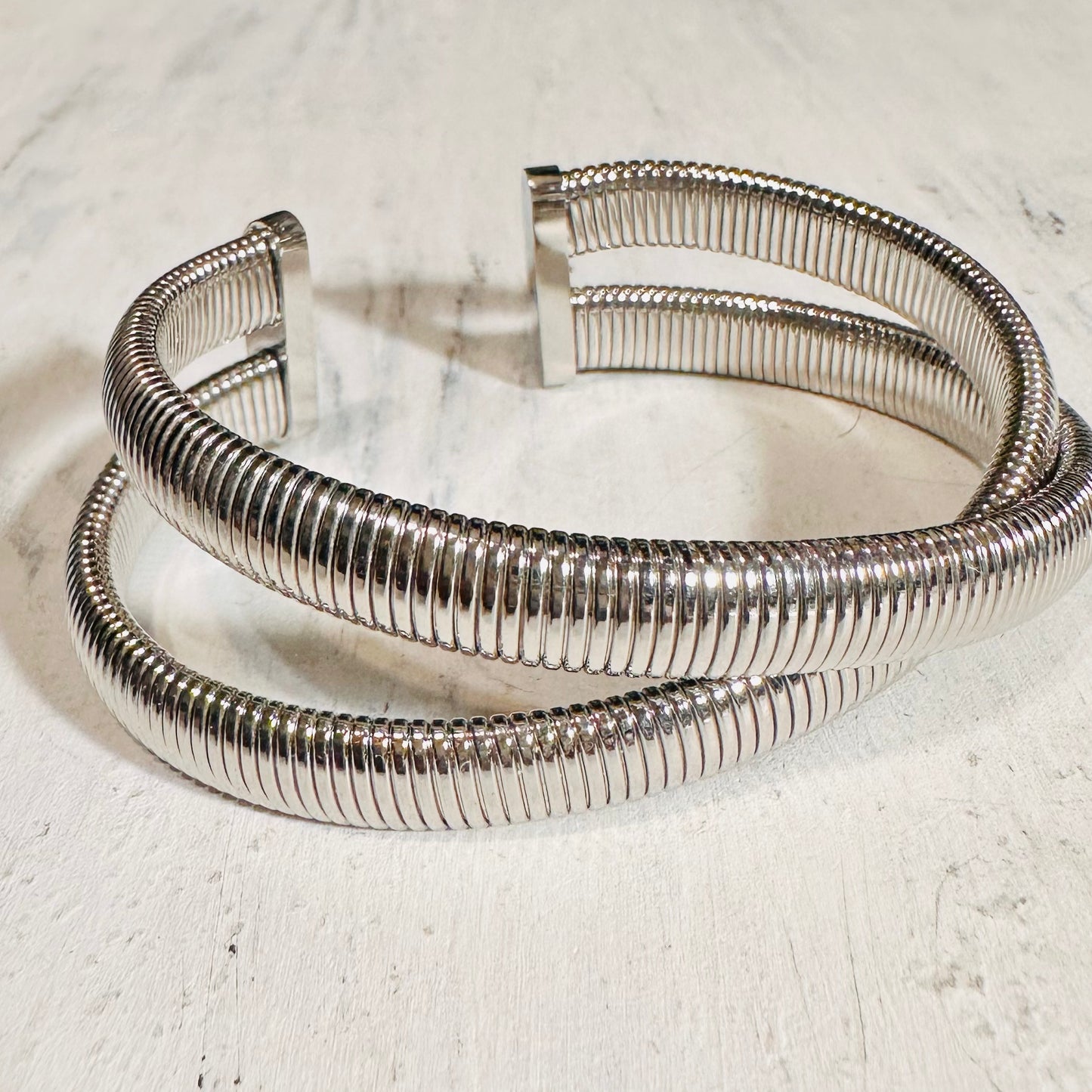 Double Silver Slinky Cuff Bracelet