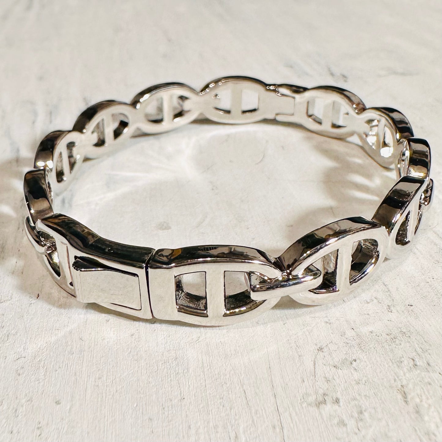 Silver Link Hinge Cuff Bracelet