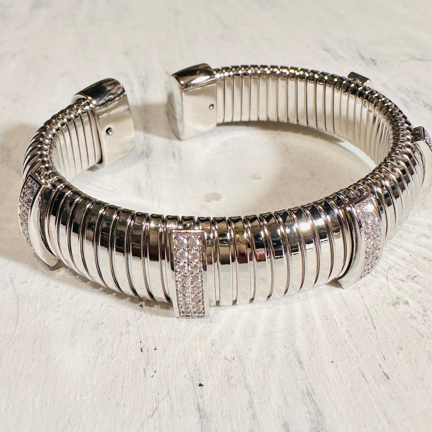 Silver & CZ Chunky SlinkyCuff Bracelet