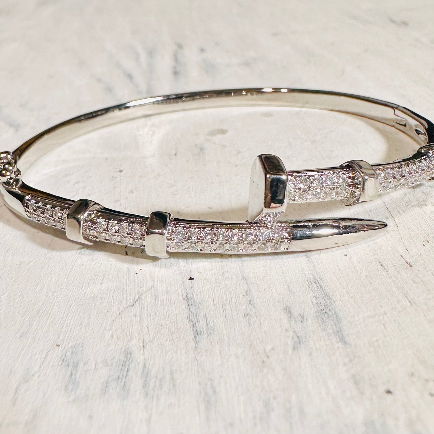 Silver & CZ Nail Hinged Bracelet