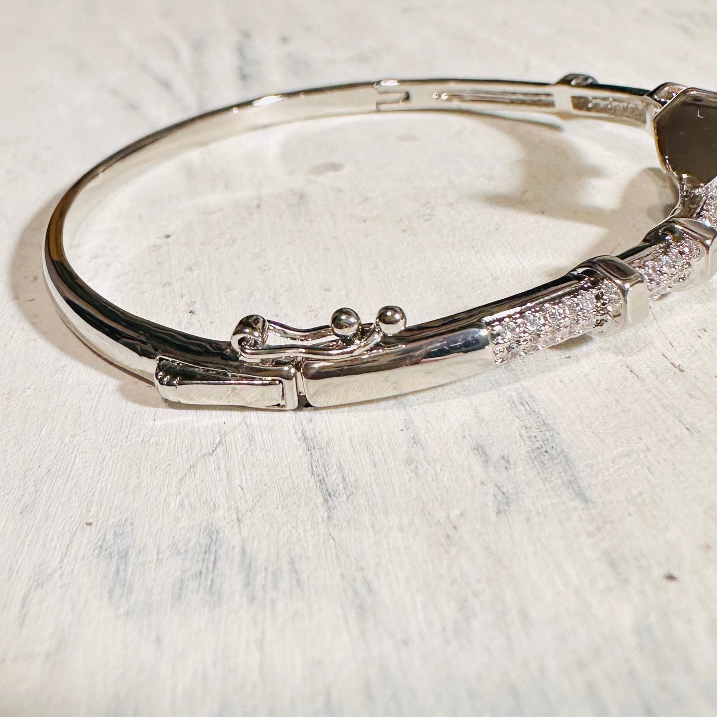 Silver & CZ Nail Hinged Bracelet