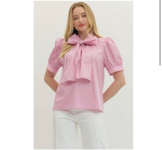 Pink Striped Front Bow Top