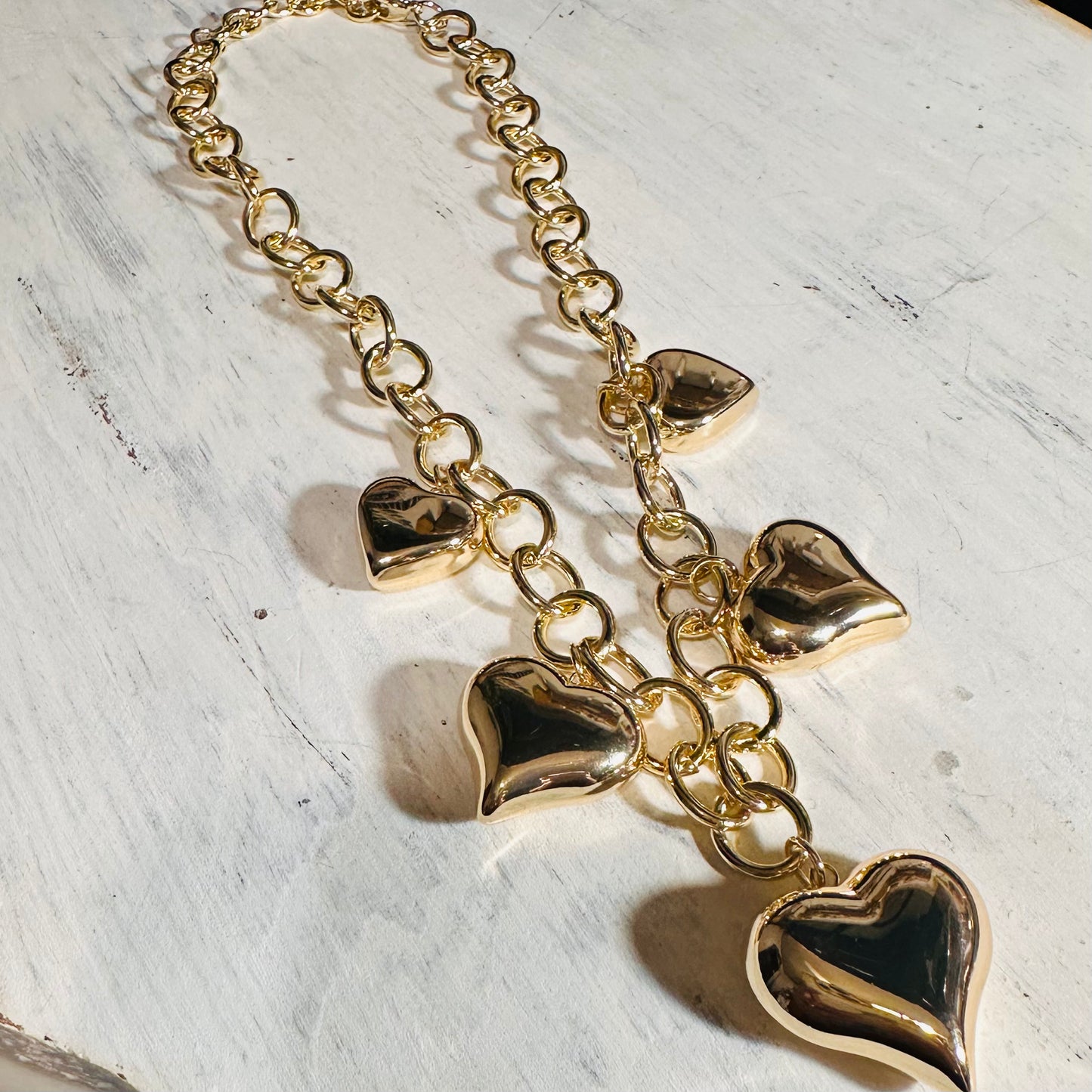 16" Multi Gold Puff Heart Necklace