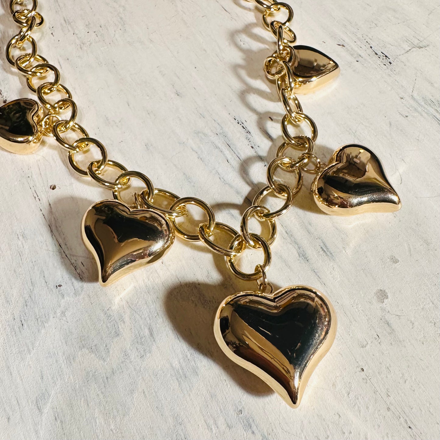 16" Multi Gold Puff Heart Necklace