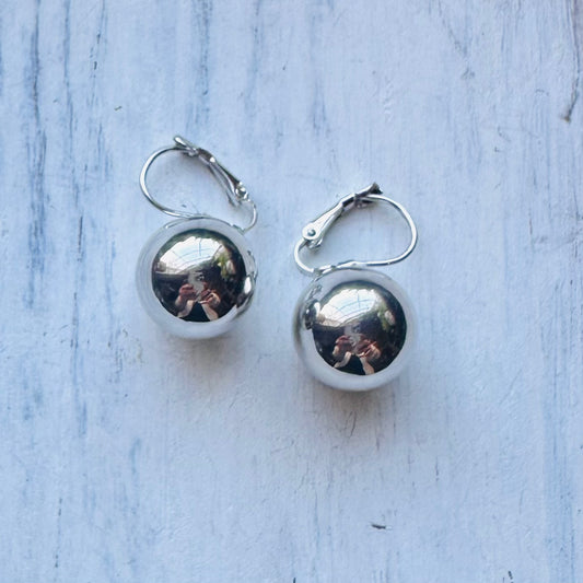 Silver Ball Lever Back Earring