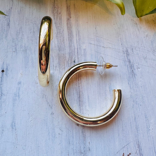 1.25" Gold Dipped Tube Hoop Post Earring