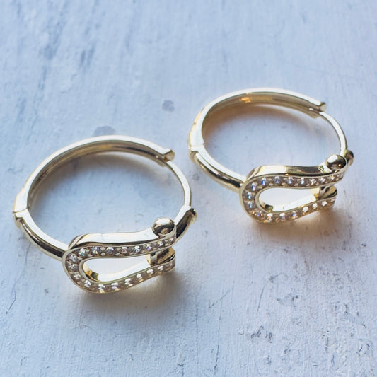 Gold & CZ Buckle Hoop Earring