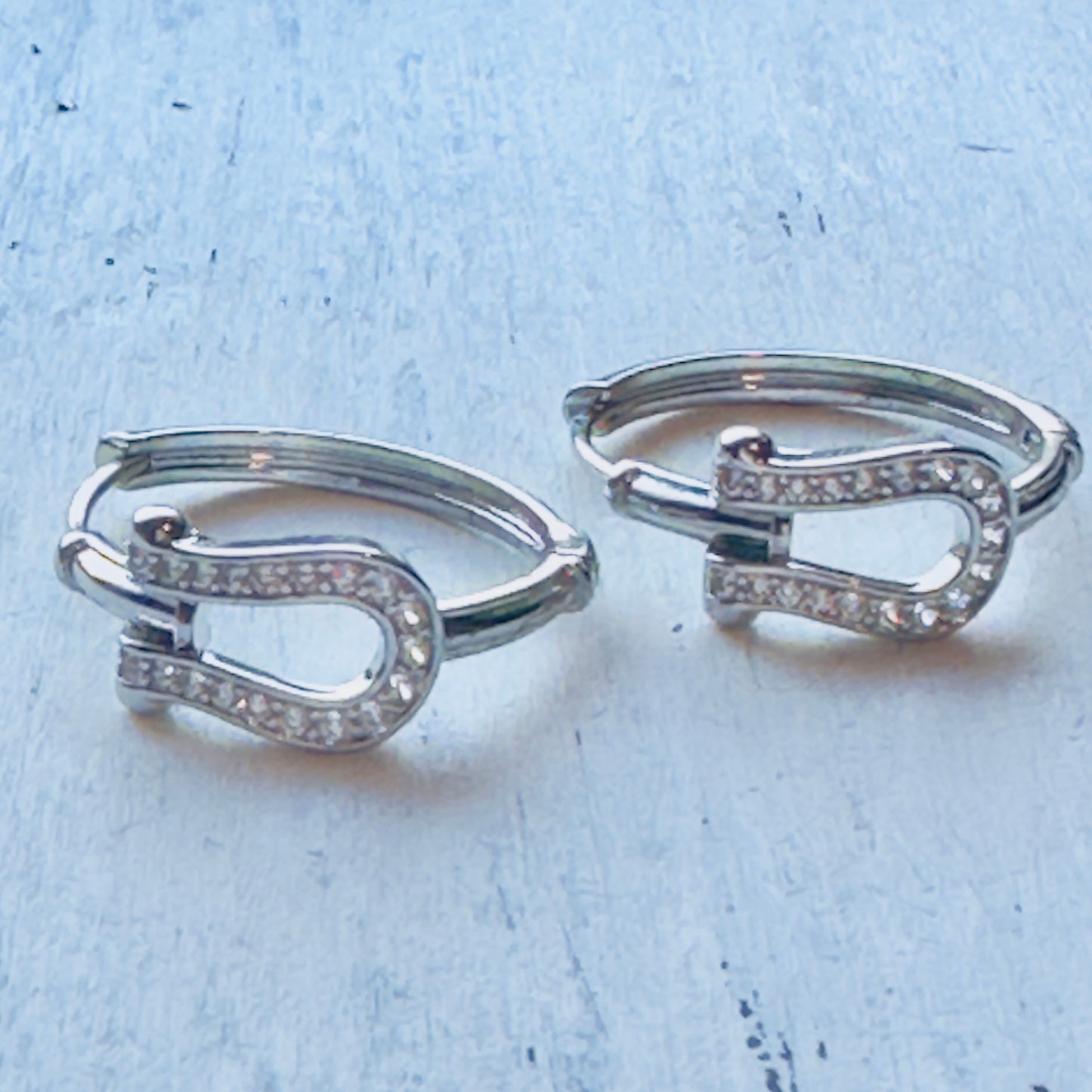 Silver & CZ Buckle Hoop Earring