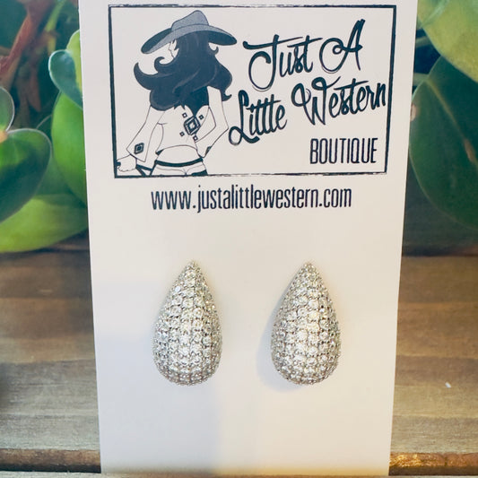 Silver & CZ Puff Teardrop Post Earring