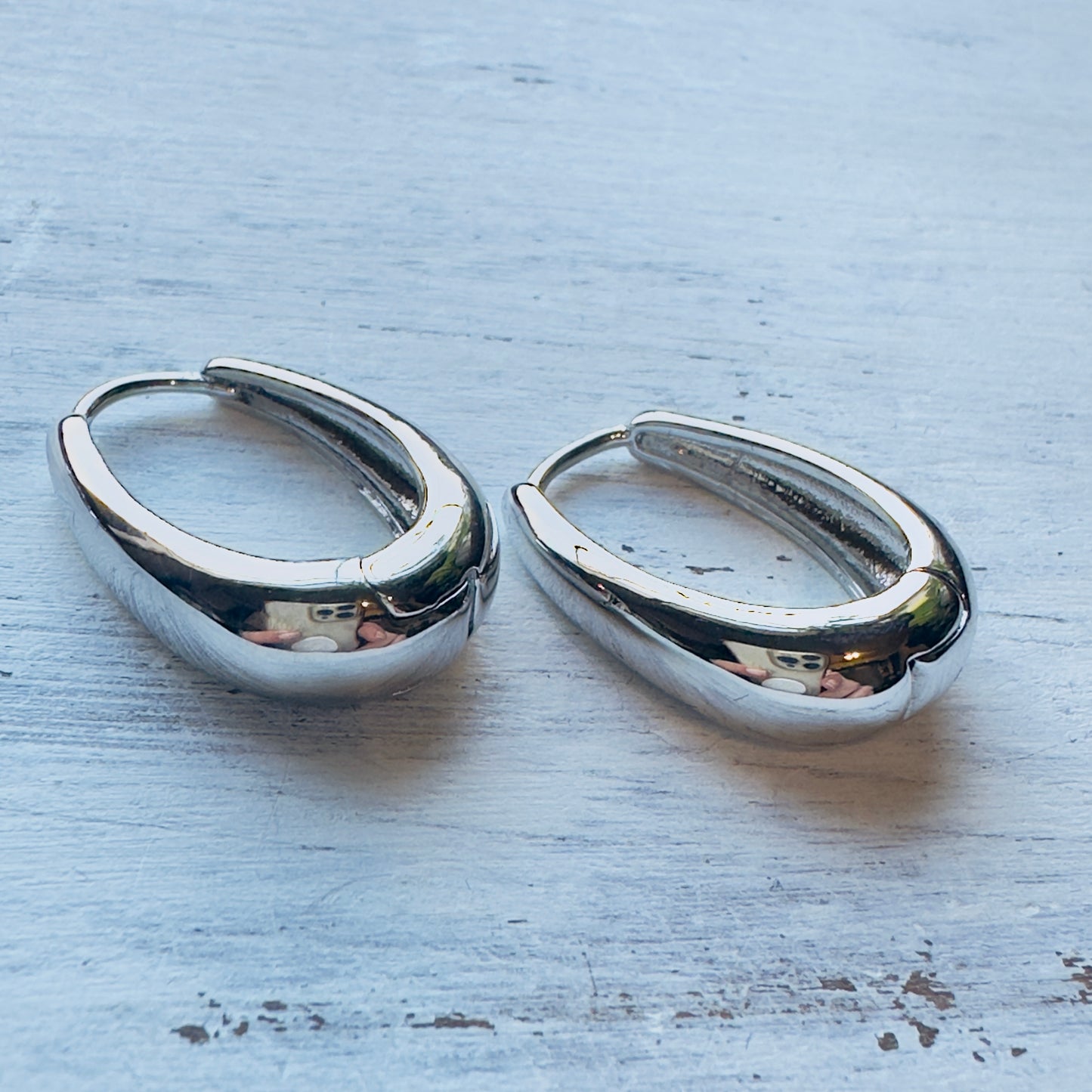 Silver Hinged Oval Hoop Earring