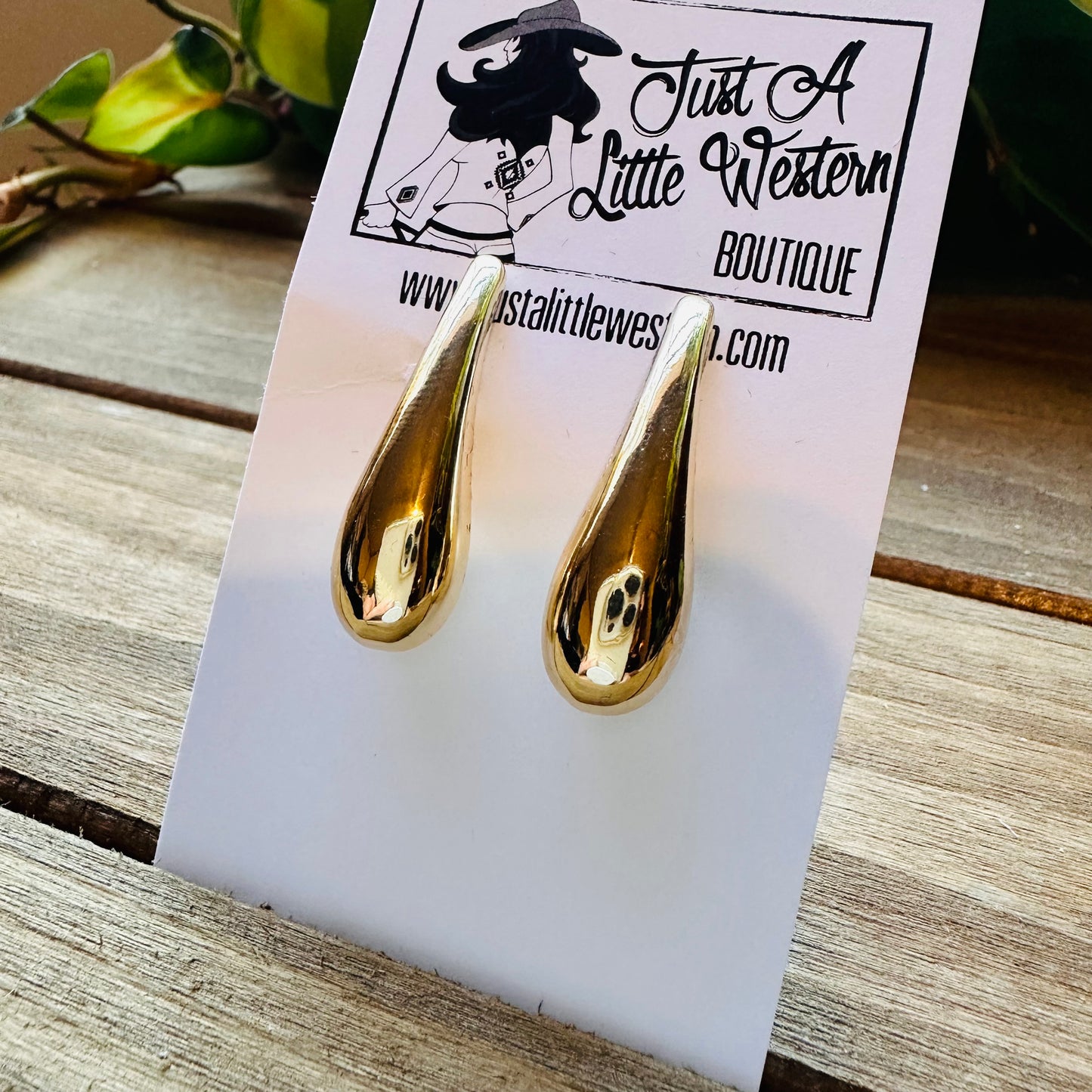 Gold Puff Teardrop Post Earring