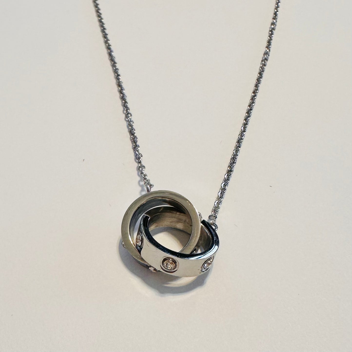 Silver & CZ Interlocking Ring Necklace