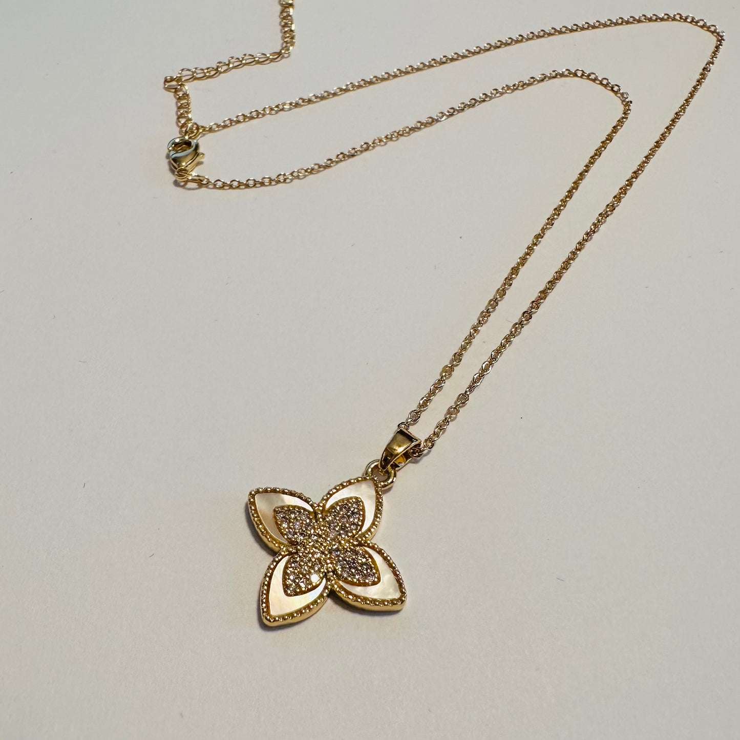 Gold Dipped & CZ Single Clover Necklace