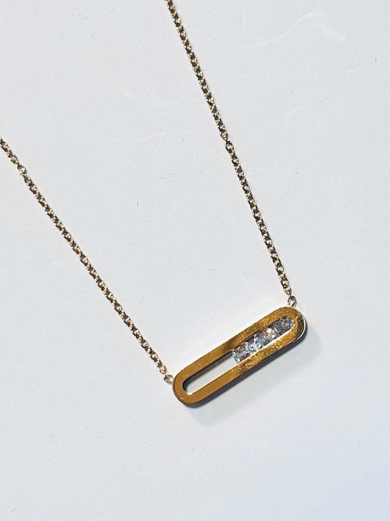 Gold & CZ Bar Necklace