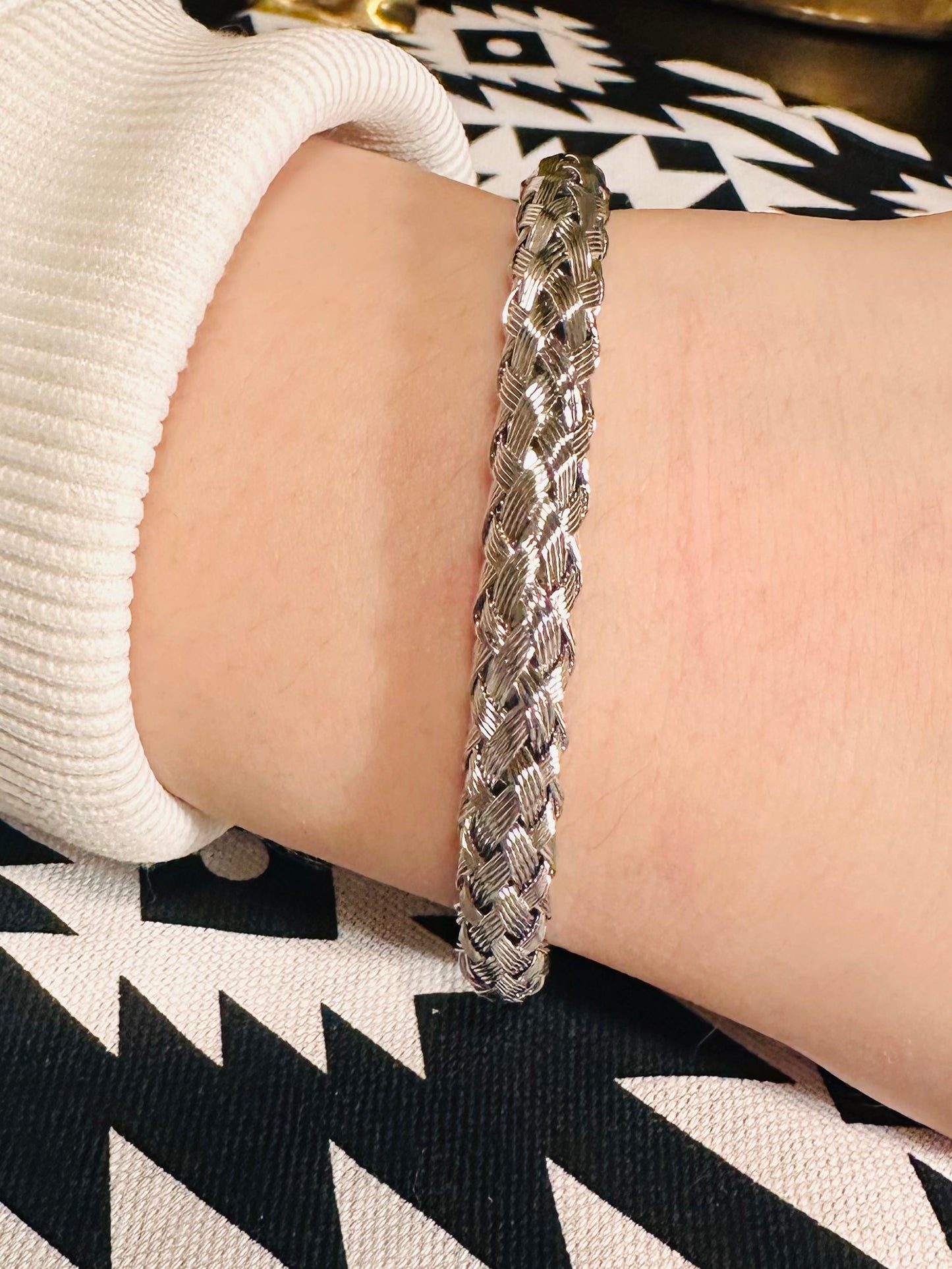 Silver Braided Cable Bangle