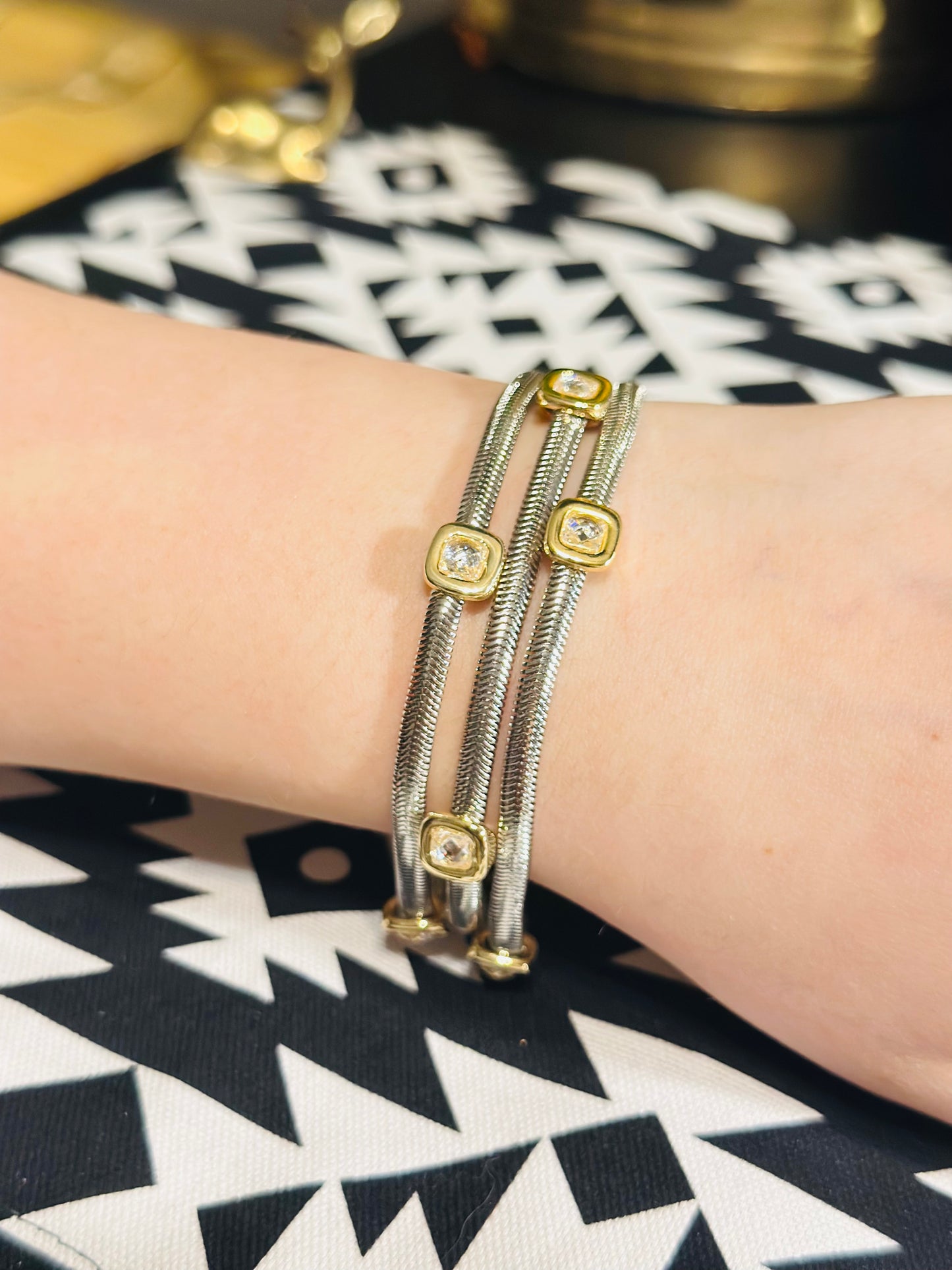 Gold, Silver, & CZ Multi Slinky Magnetic Bracelet