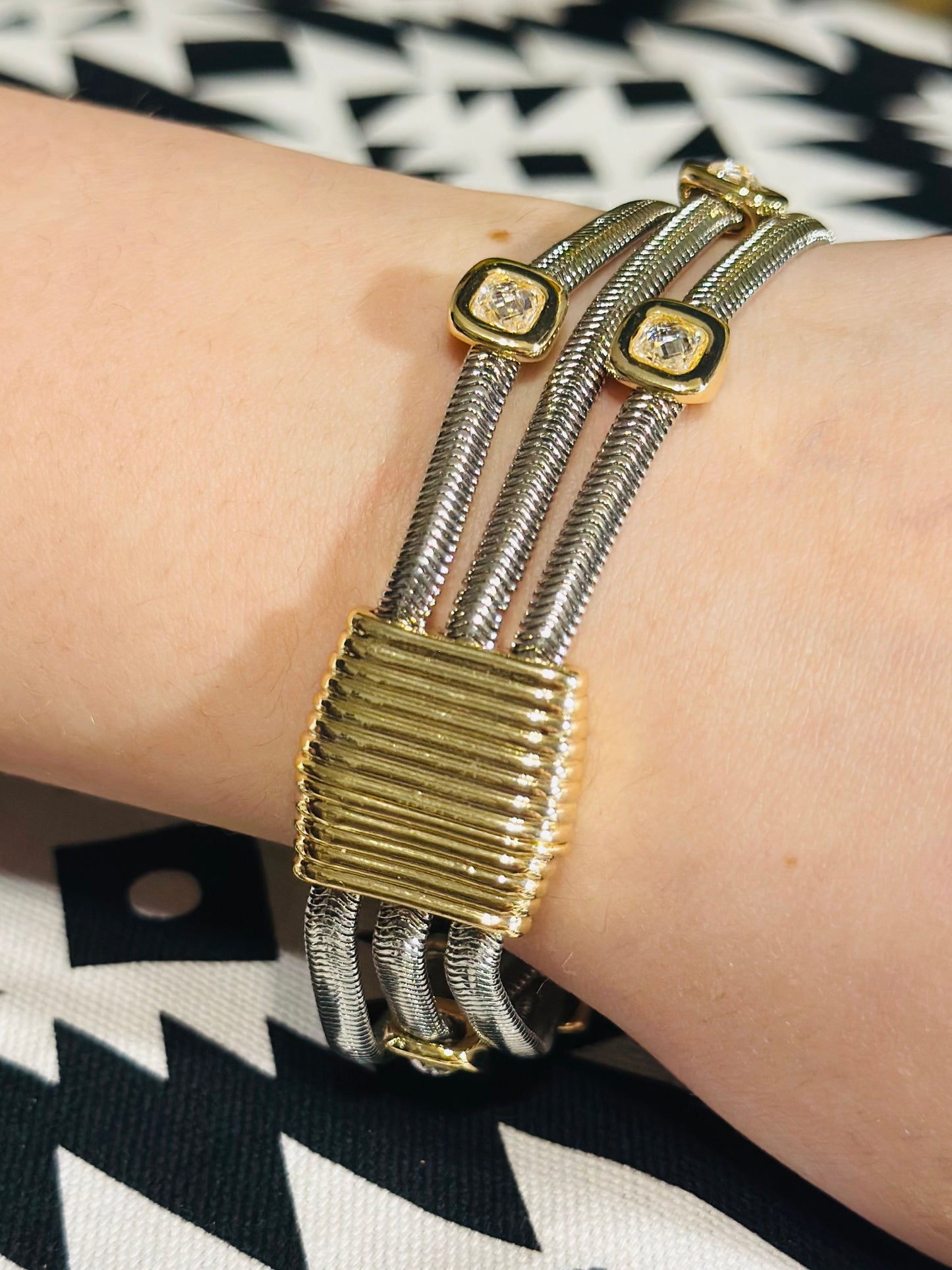 Gold, Silver, & CZ Multi Slinky Magnetic Bracelet