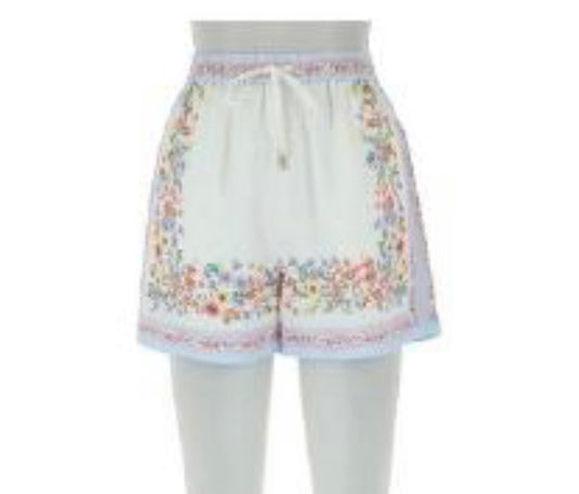 Cream Floral Print Shorts