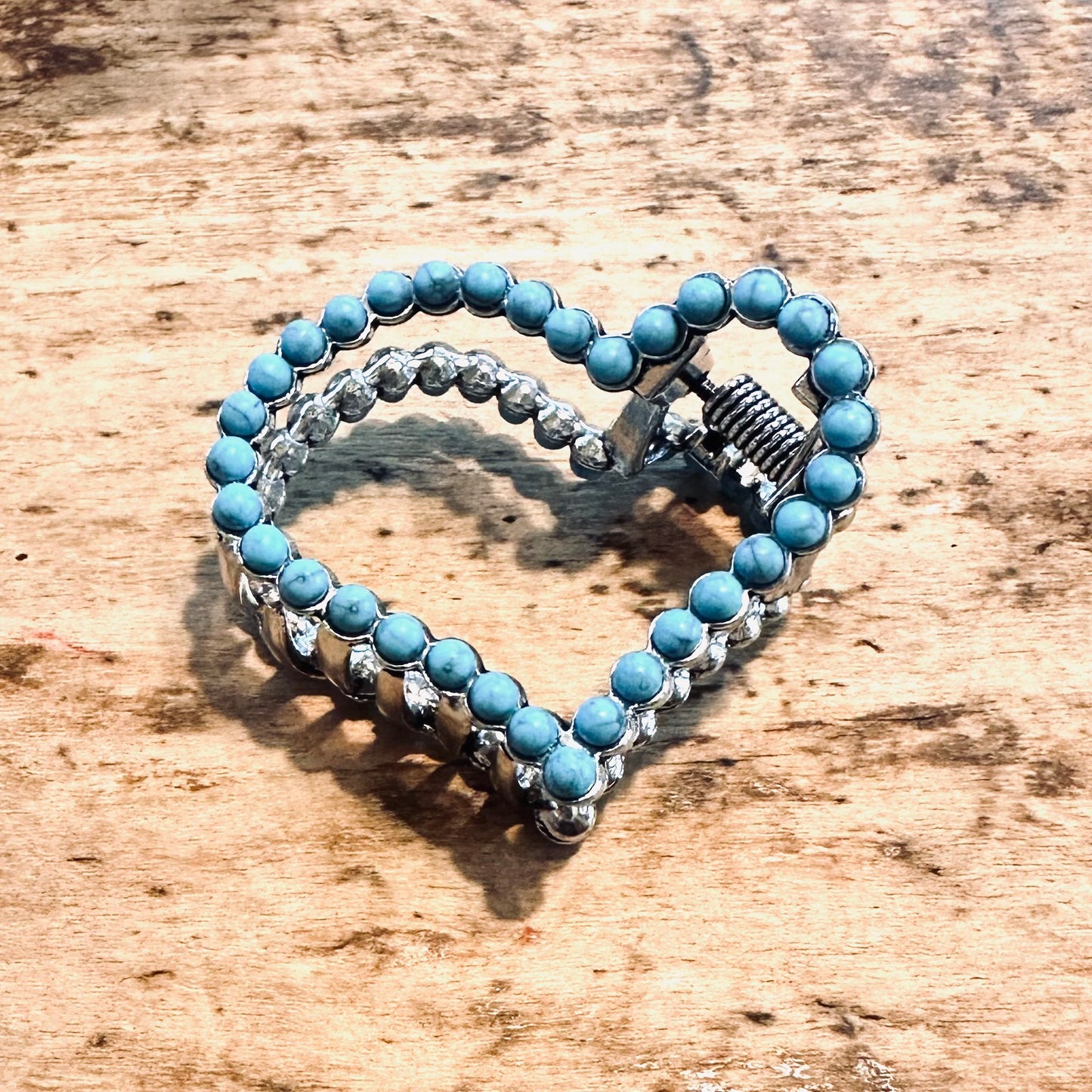 1.75" Turquoise Beaded Heart Shaped Hair Clip