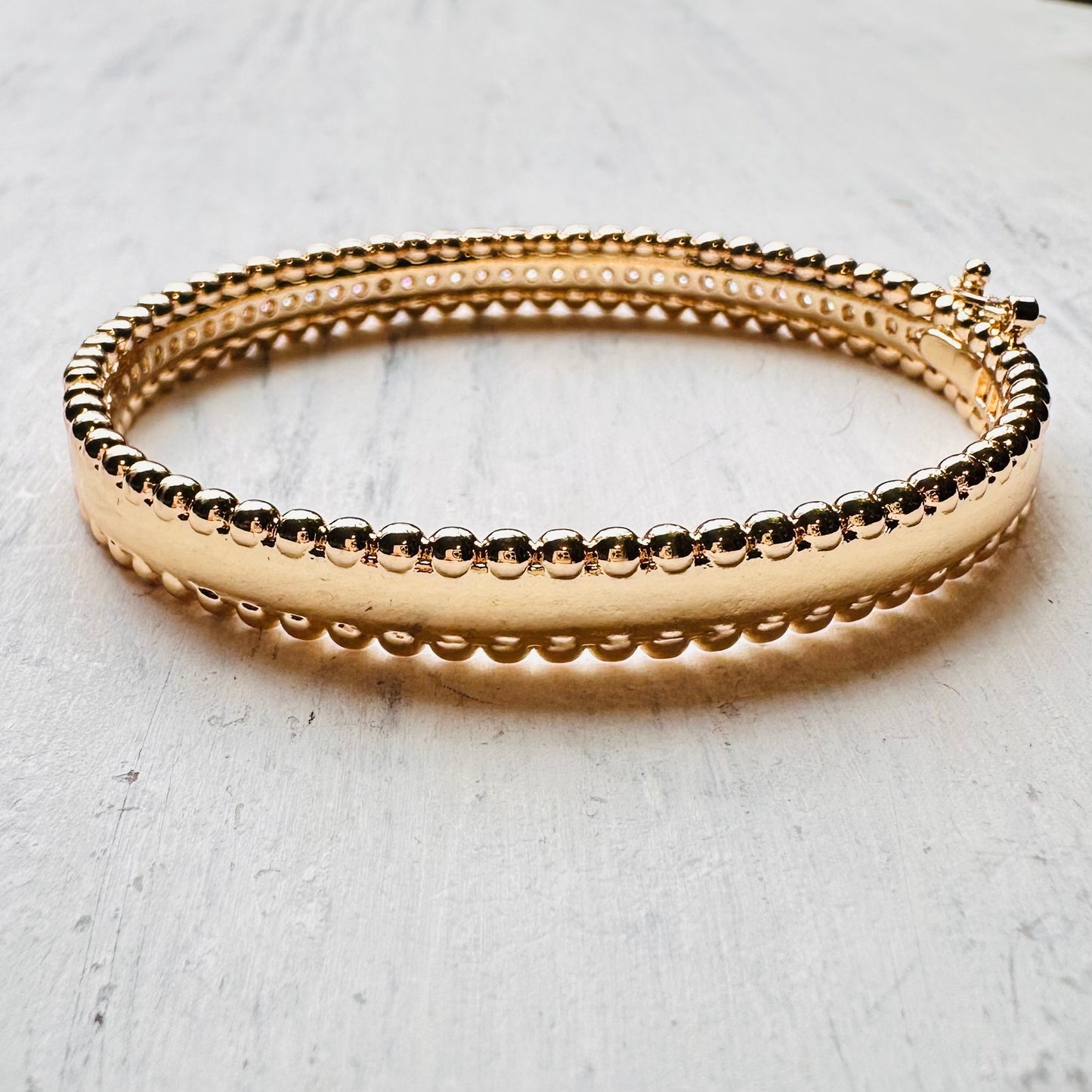 CZ & Gold Dipped Beaded Edge Bangle